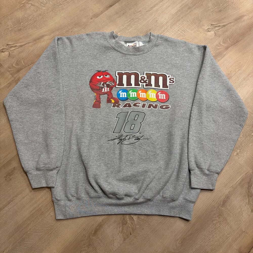 Vintage Y2K Nascar M&M's Racing Kyle Busch #18 Sweatshirt Men's Large L Gray